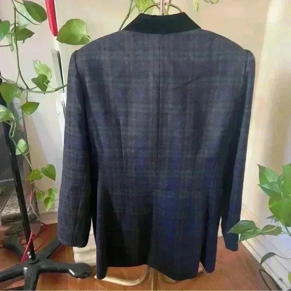 Vtg 80s 90s David N Blackwatch Plaid Wool And Velvet Blazer - Size 14 - Picture 2 of 11